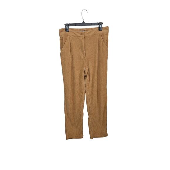 hunter & brown Pants - Hunter & Brown Tan Corduroy High Rise Pants Pockets Elastic Waist Size Large
